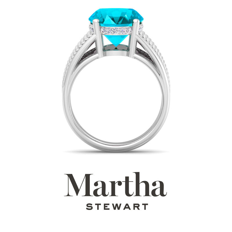 Martha Stewart 6 3/4ctw. Oval Blue Topaz & Lab Grown Diamond Hidden Halo Ring In Sterling Silver image number null